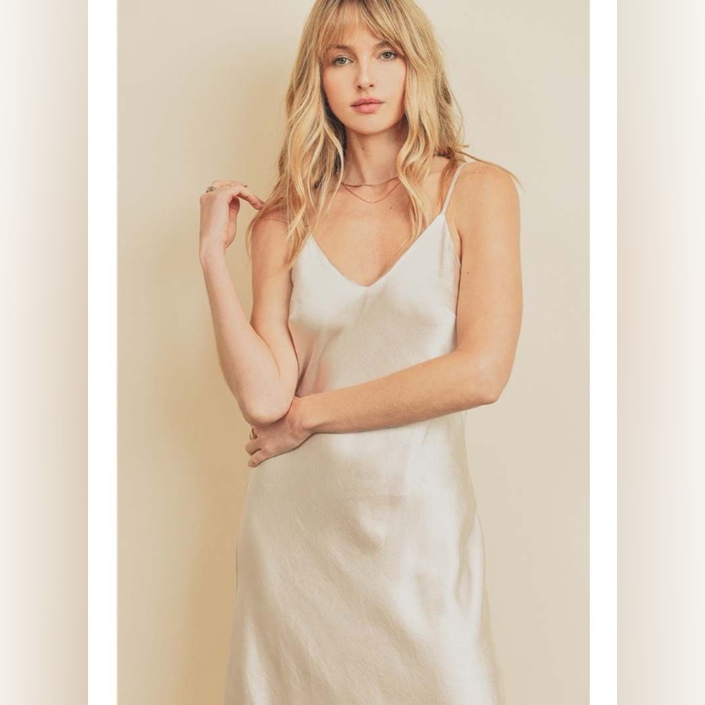 Dress Forum taupey V-Neck Slip Dress silky soft sheath satin - Picture 4 of 10